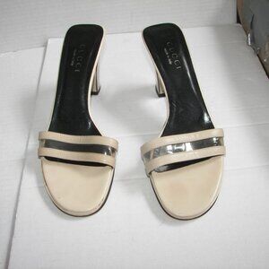 Gucci cream color peep toe leather mule heel US8.5B/EU39 lucite 3" heel